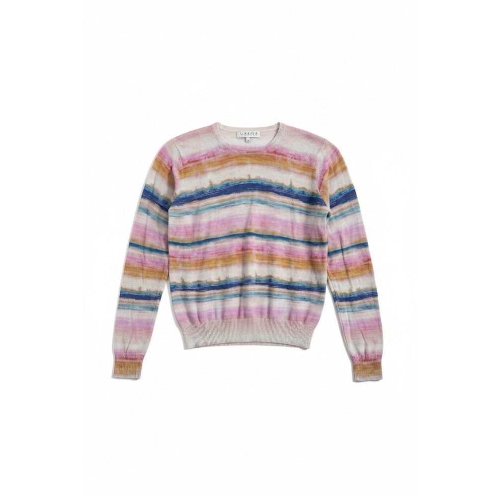 VAARA Cotton Blend Tie Dye Stripe Sweater Size Small Crewneck Rainbow